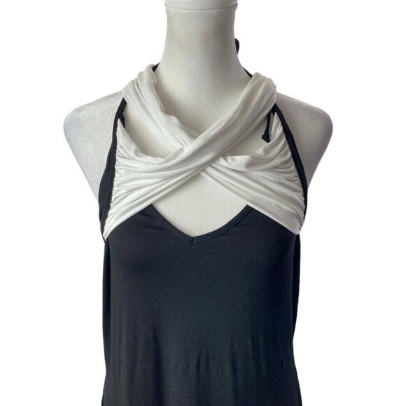 VENUS Women Maxi Dress Size L Black White Halter Wrap Detail Unique 4-8 - Picture 2 of 16